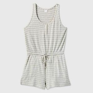 NWT Stars Above Heather Gray Striped Perfectly Cozy Romper Size Medium
